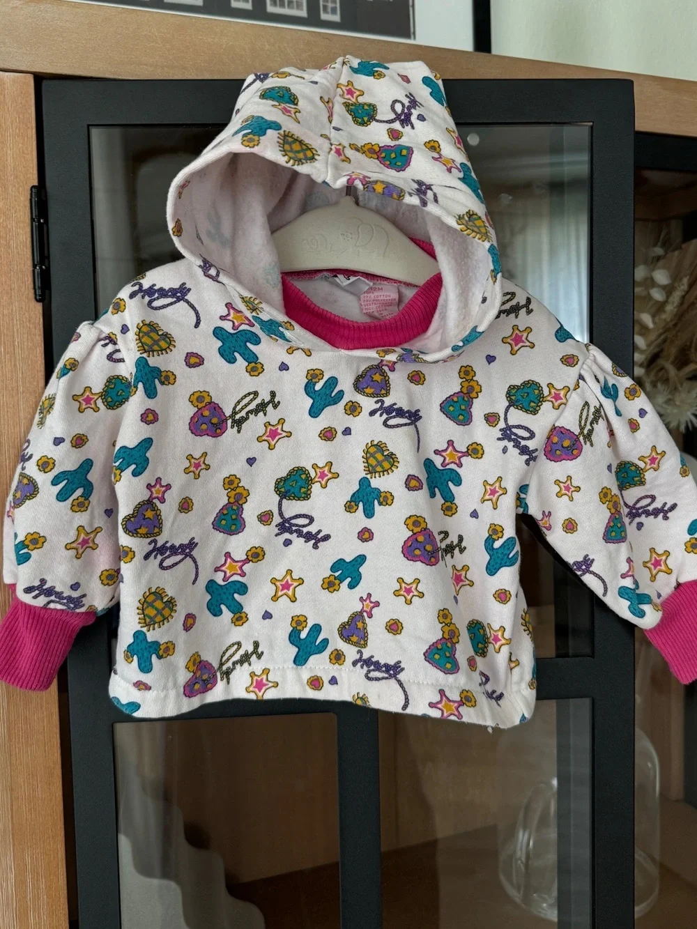 Vintage 90s howdy western print hoodie cowgirl baby toddler sweatshirt hearts